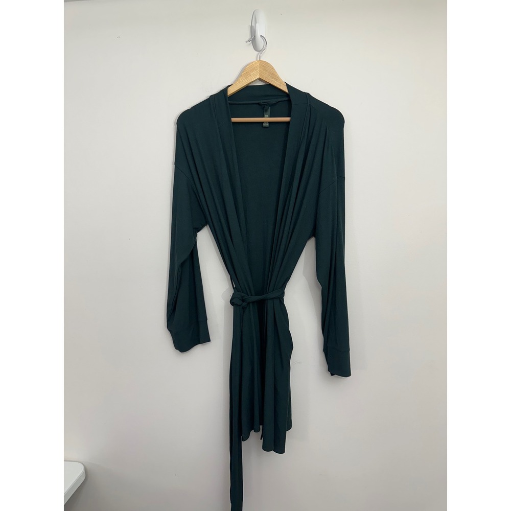 Skims Soft Lounge Robe XL Spruce Green Ribbed Modal Long Sleeve Tie Waist
